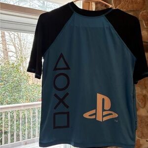 Swim shirts with matching swim trunks.